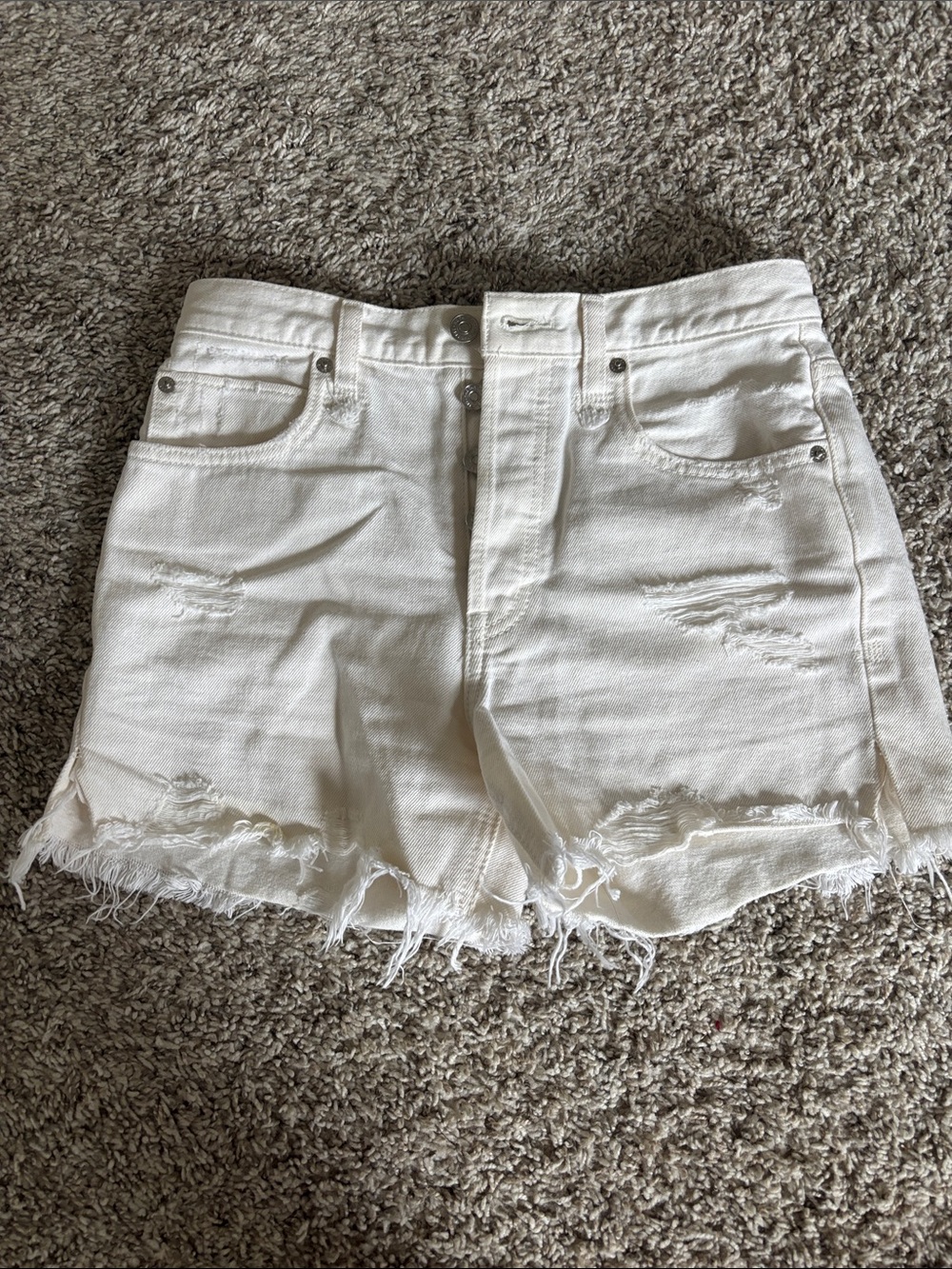 Free People Women's High-Rise Distressed White Denim Shorts